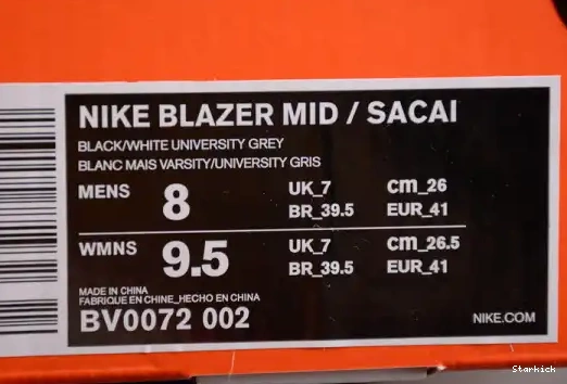 MID BLACK X BLAZER NIKE SACAI GREY BV0072-002 0520